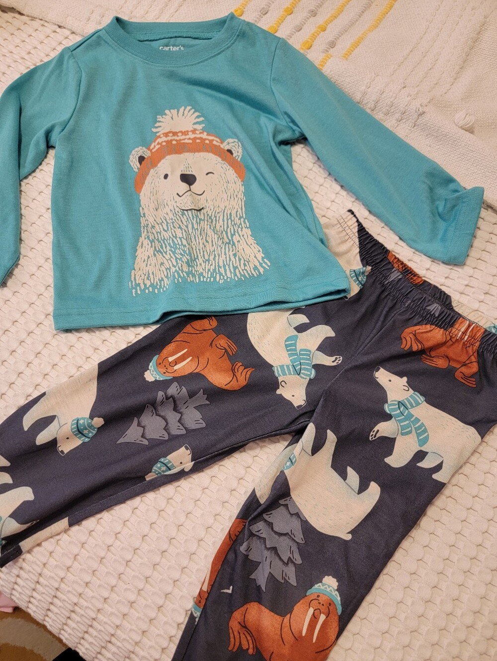 Carter's Teal Bear Graphic Pajama Set with Navy Polar Print Pants